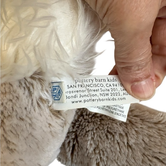 Pottery Barn Kids Fluffy Bunny Plush Embroidered Taupe and Cream 18” - Picture 4 of 6